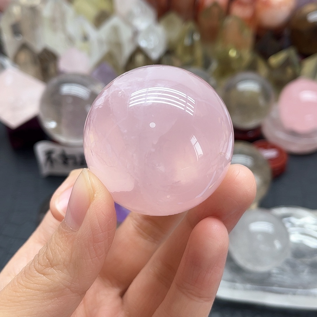 水晶未镶嵌珠宝半成品8粉晶球卡4mm无裂