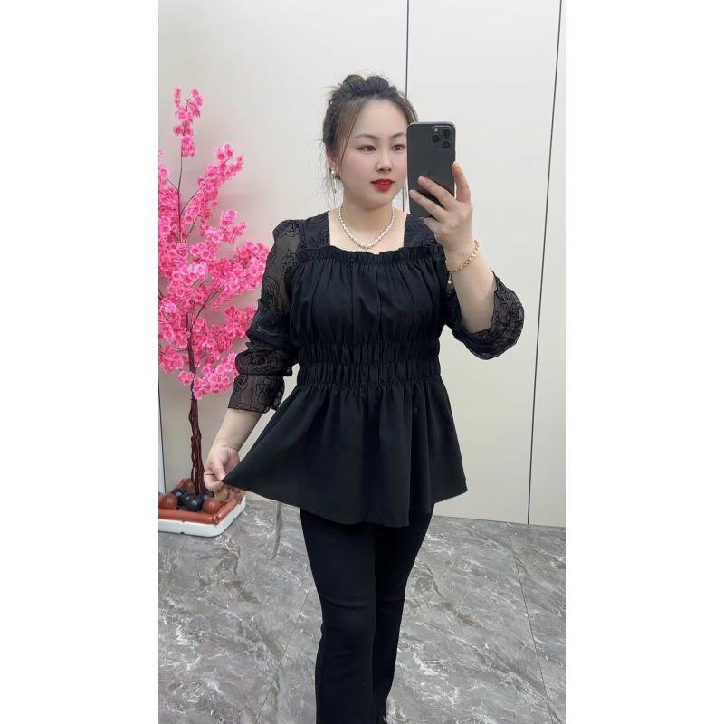 大码女装2025秋季新款胖mm时尚休闲遮肉收腰拼接长袖小衫方领上衣