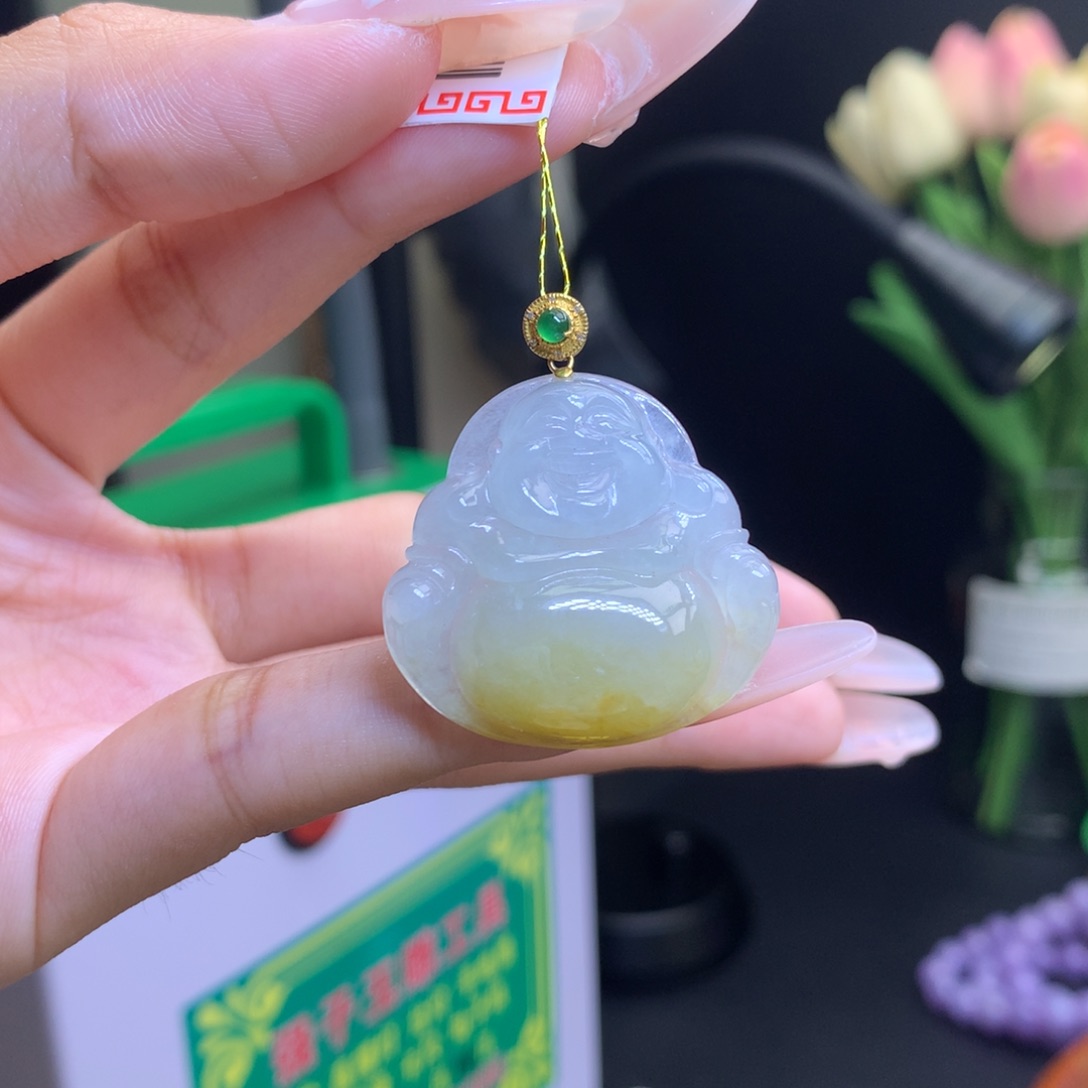 翡翠18K金镶嵌颈饰天然