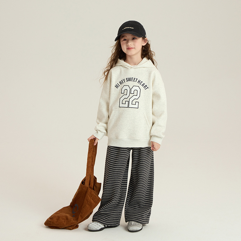 【加绒帽衫】儿童韩版字母连帽卫衣男女童宽松加绒加厚帽衫25H082