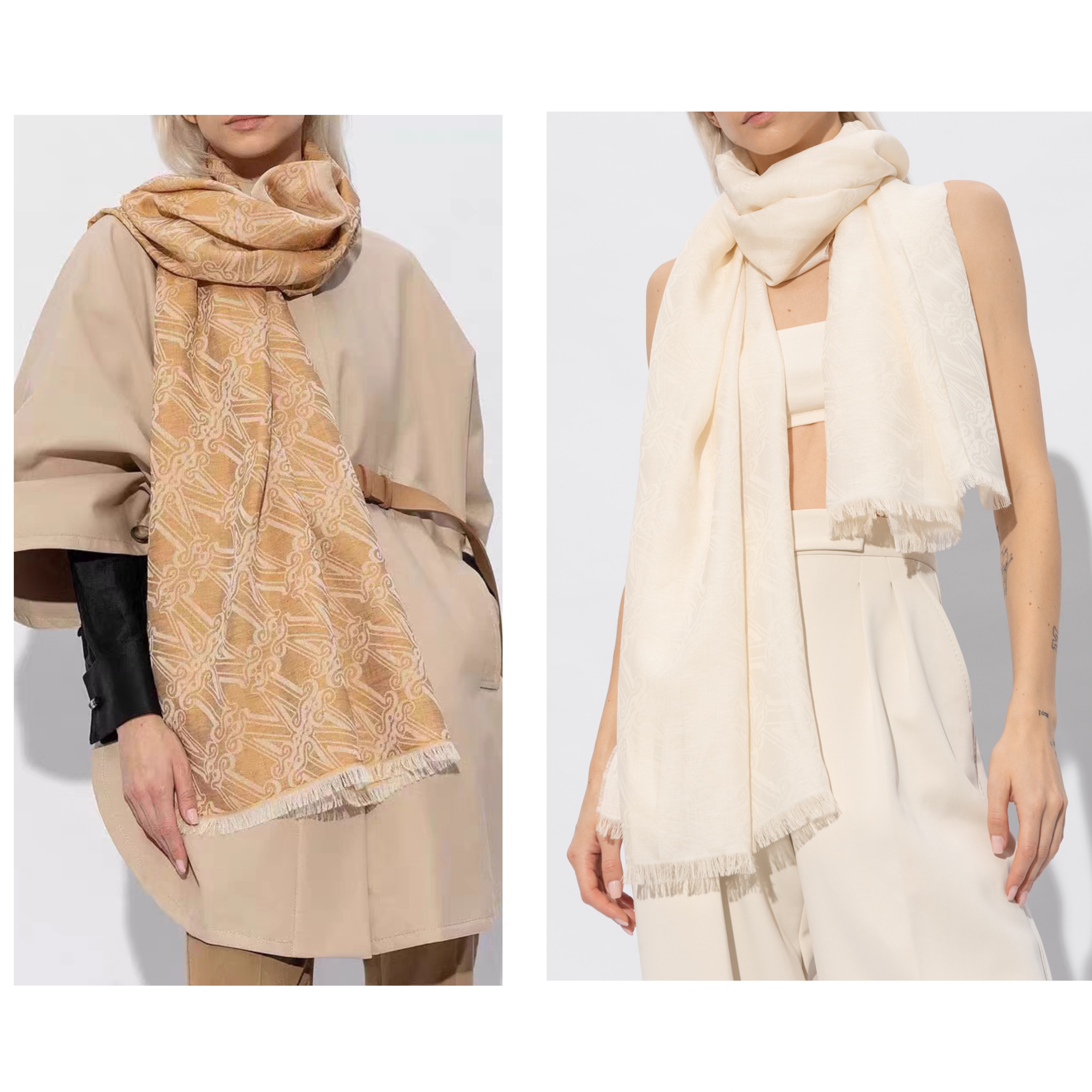 未使用 MaxMara 国现 字母流苏边柔软舒适羊毛围巾 WJ0003/WJ0040