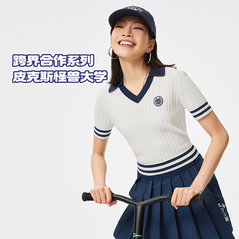 李宁X怪兽大学联名系列女子修身短袖运动编织衫AMBU216