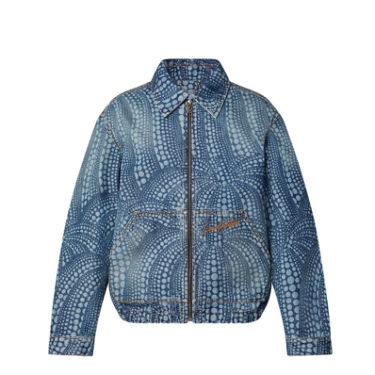 LV x草间弥生 联名23新款 图案满印字母刺绣 logo 牛仔夹克 50码