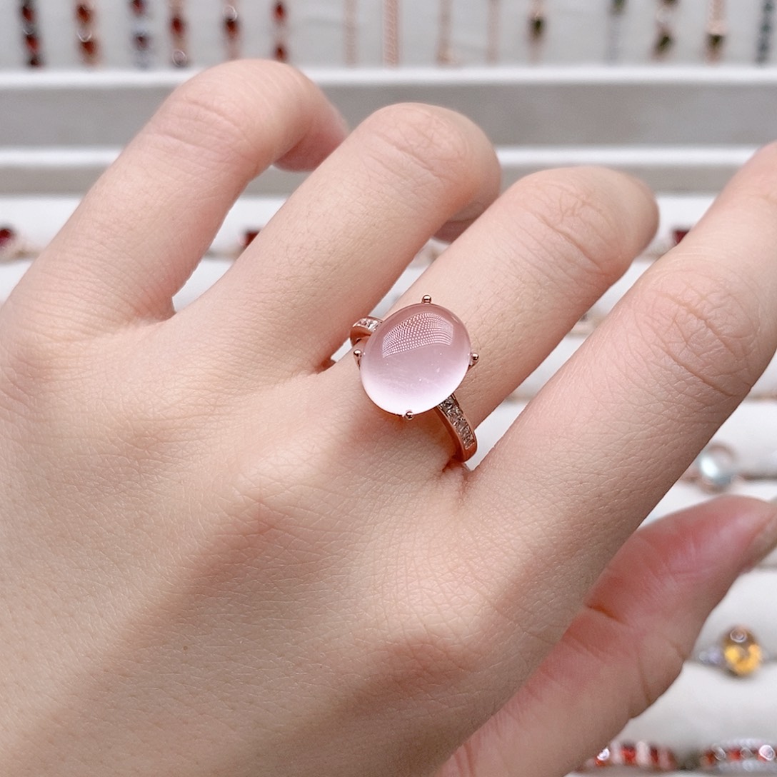 芙蓉石戒指银S925镶嵌开口