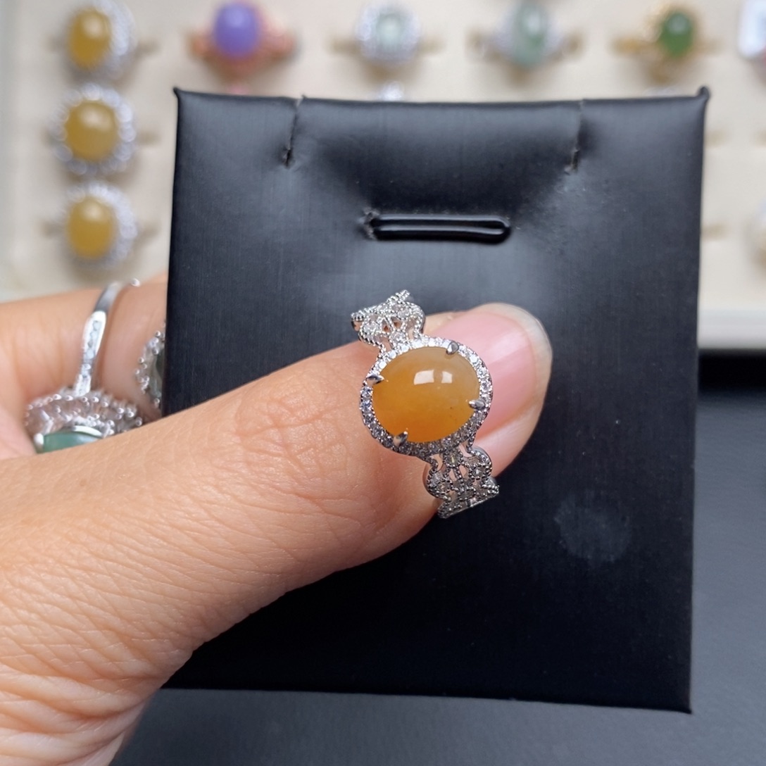 翡翠戒指银S925镶嵌戒指