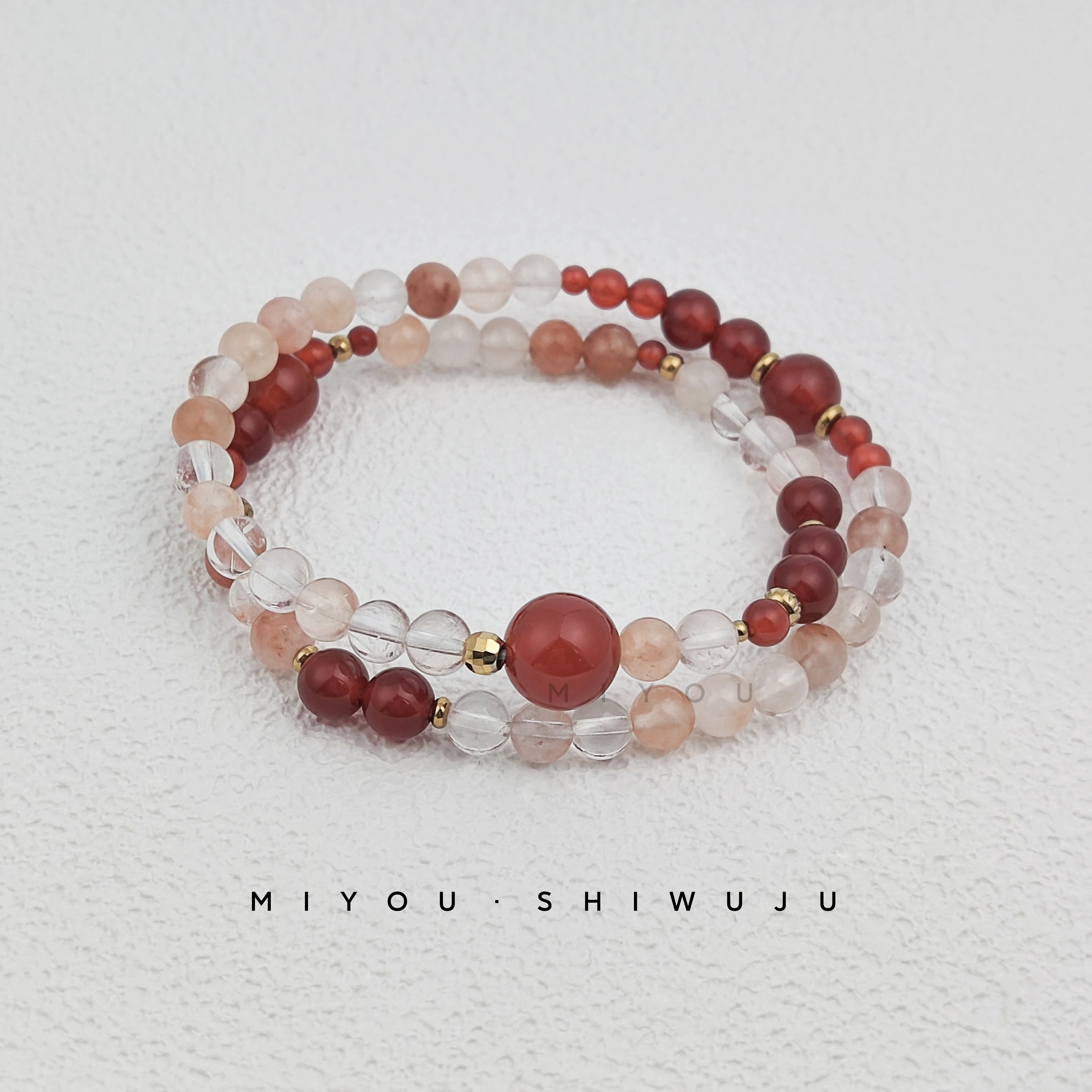 兔毛水晶红玛瑙双圈手串多样性发一