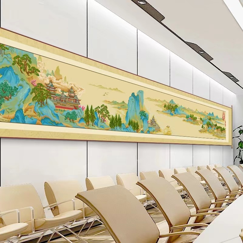 【古绢布】1715苓岩绮阁全景图十字绣中格 中国风客厅画 