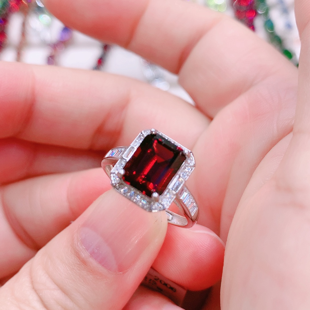 石榴石戒指银S925镶嵌