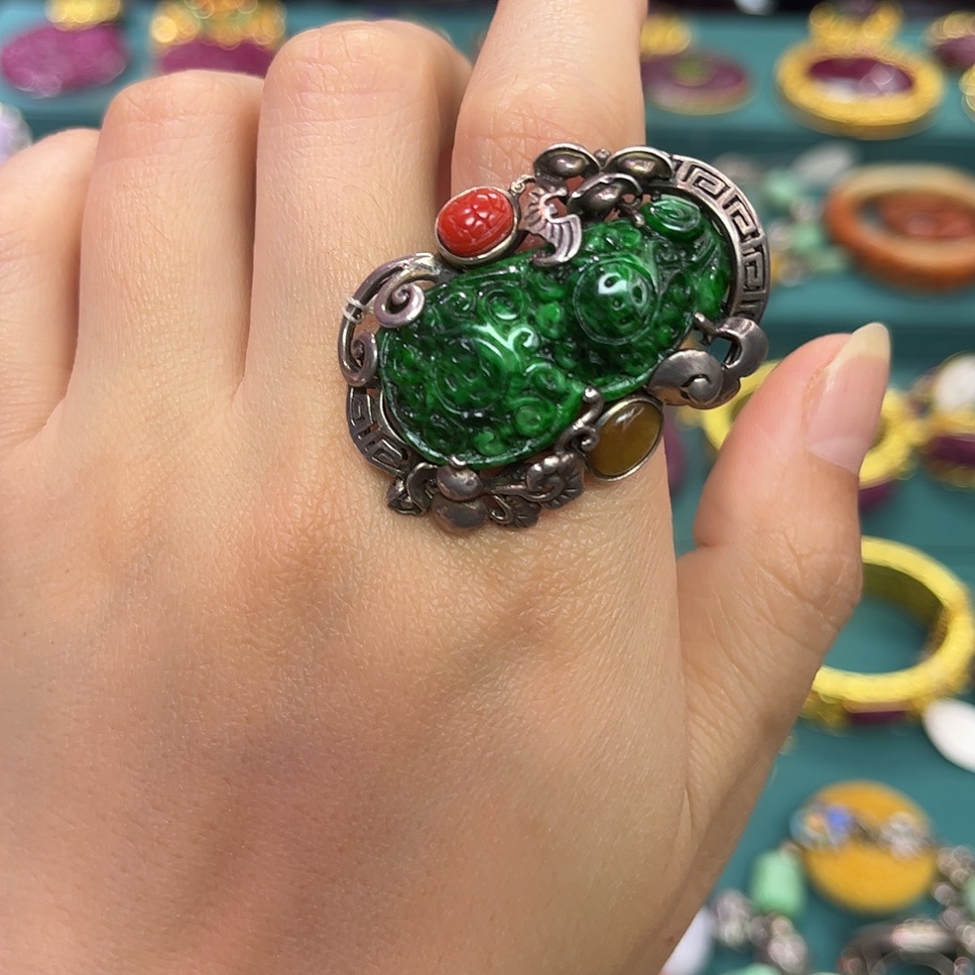 翡翠银S925镶嵌戒指