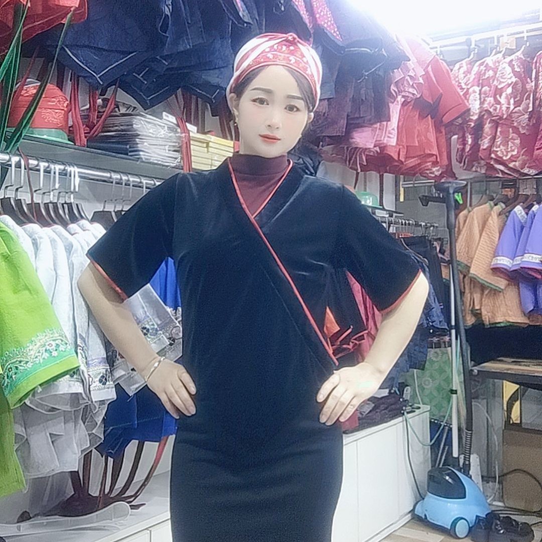 黑色苗族服装短袖显瘦民族风女款