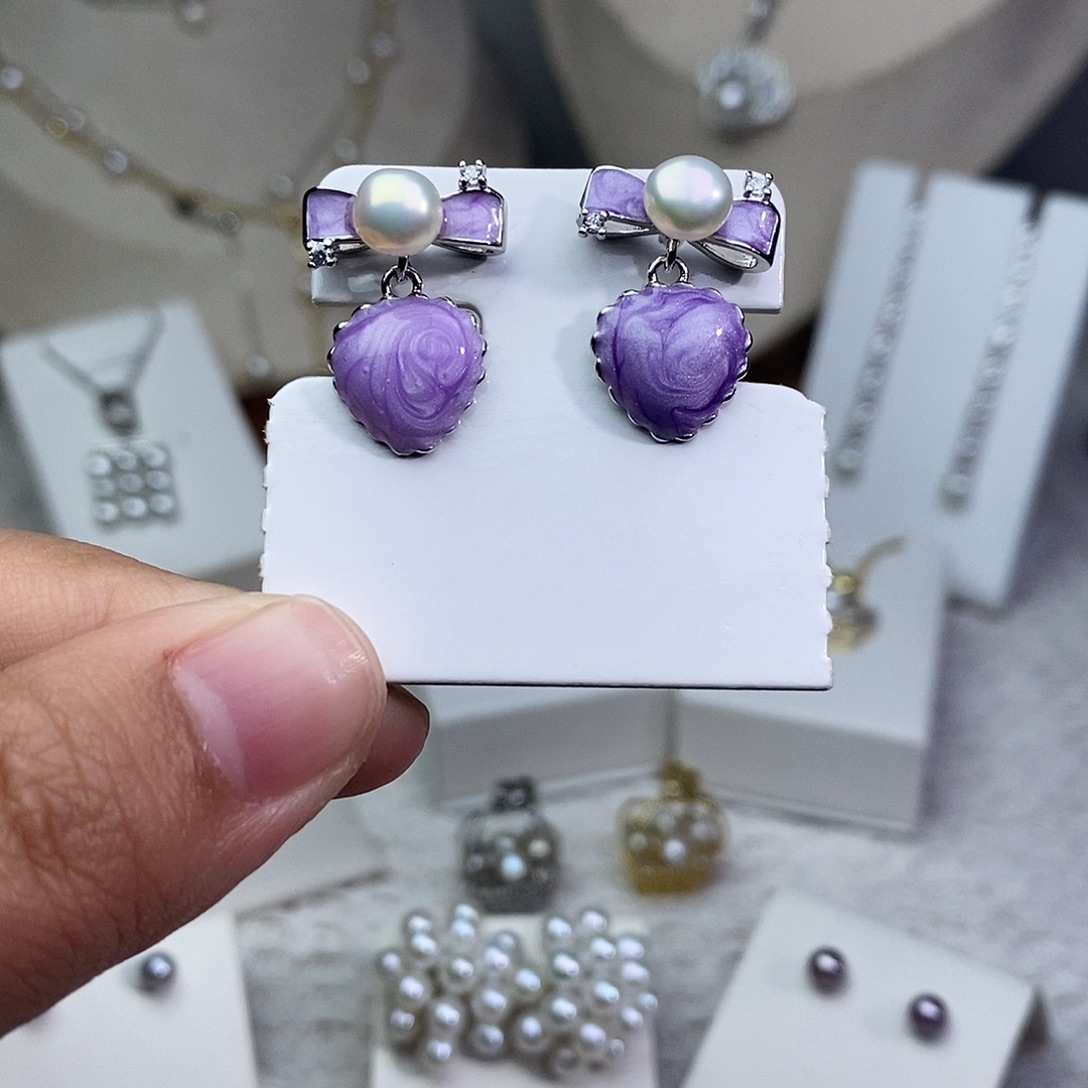 淡水珍珠银S925镶嵌耳饰