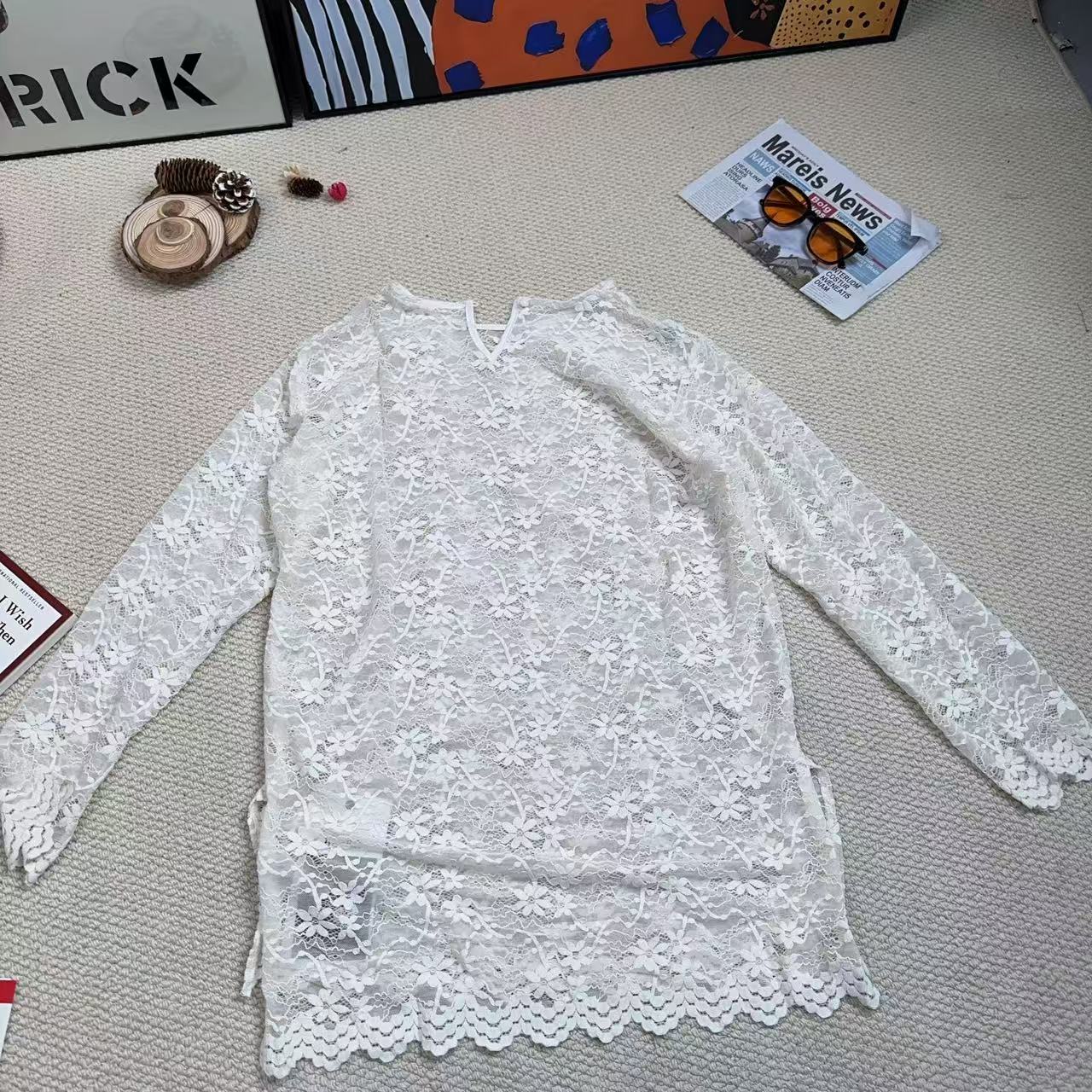 2024秋季新款休闲时尚百搭蕾丝提花打底长袖T恤117