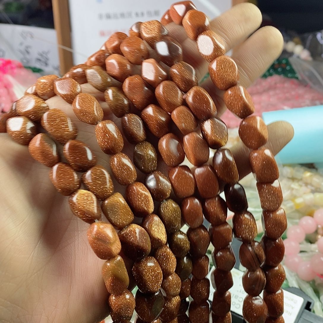 玛瑙/玉髓珠宝半成品合金一条9×13左右金沙石切角桶珠