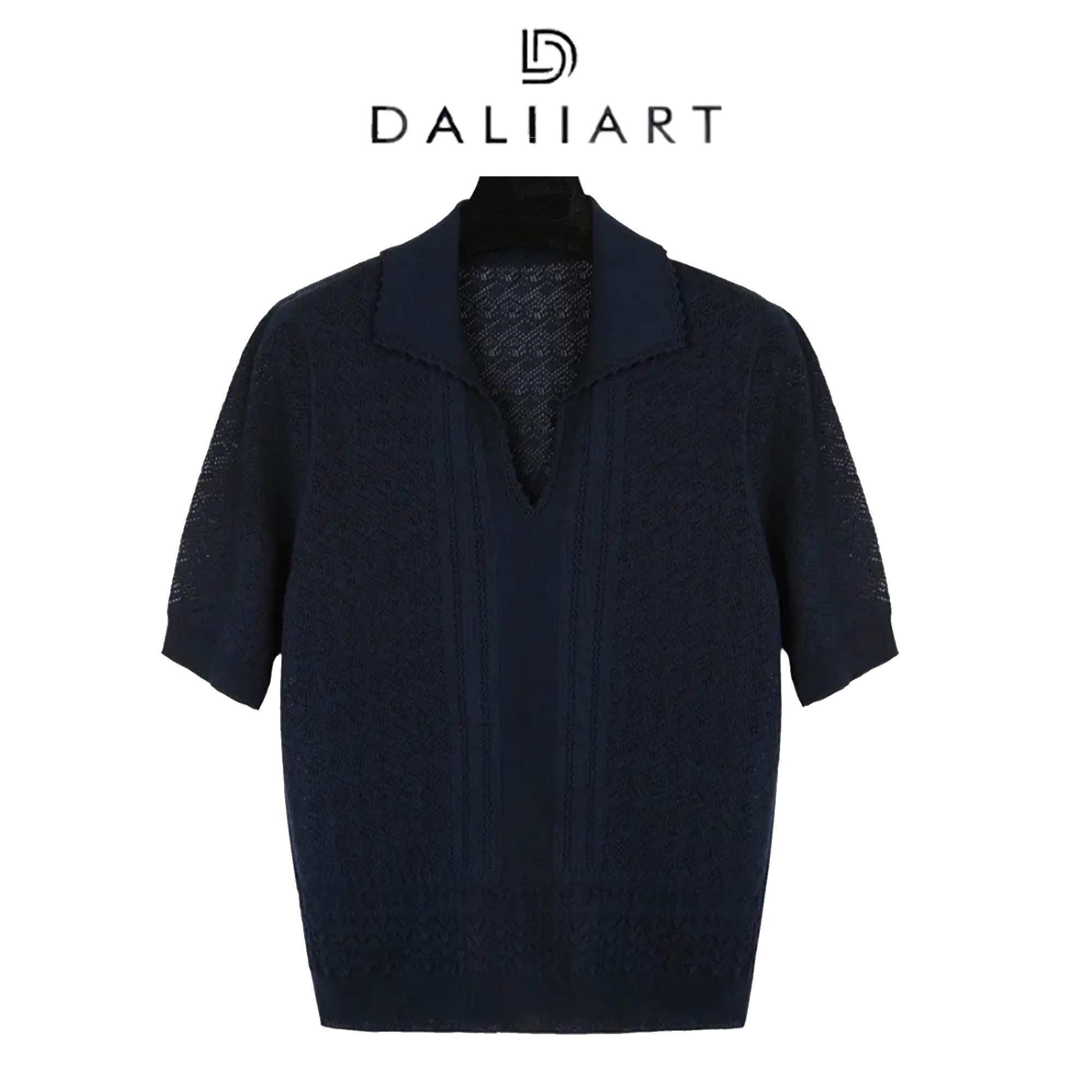 DALIART 夏日情书 艾草棉岛精18针机织钩花波浪纹针织衫DLTX0430