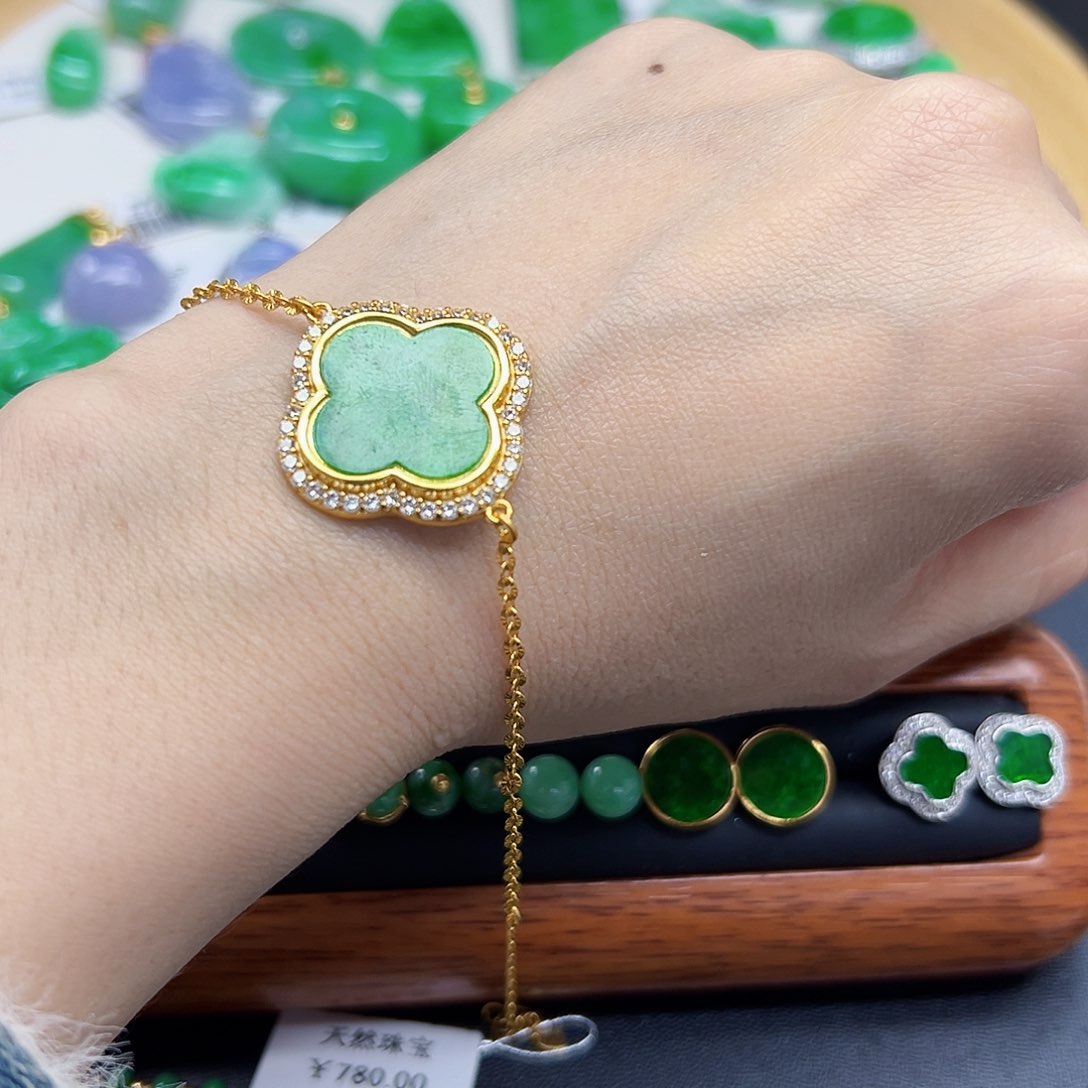 翡翠手链银S925镶嵌天然缅料A货一件