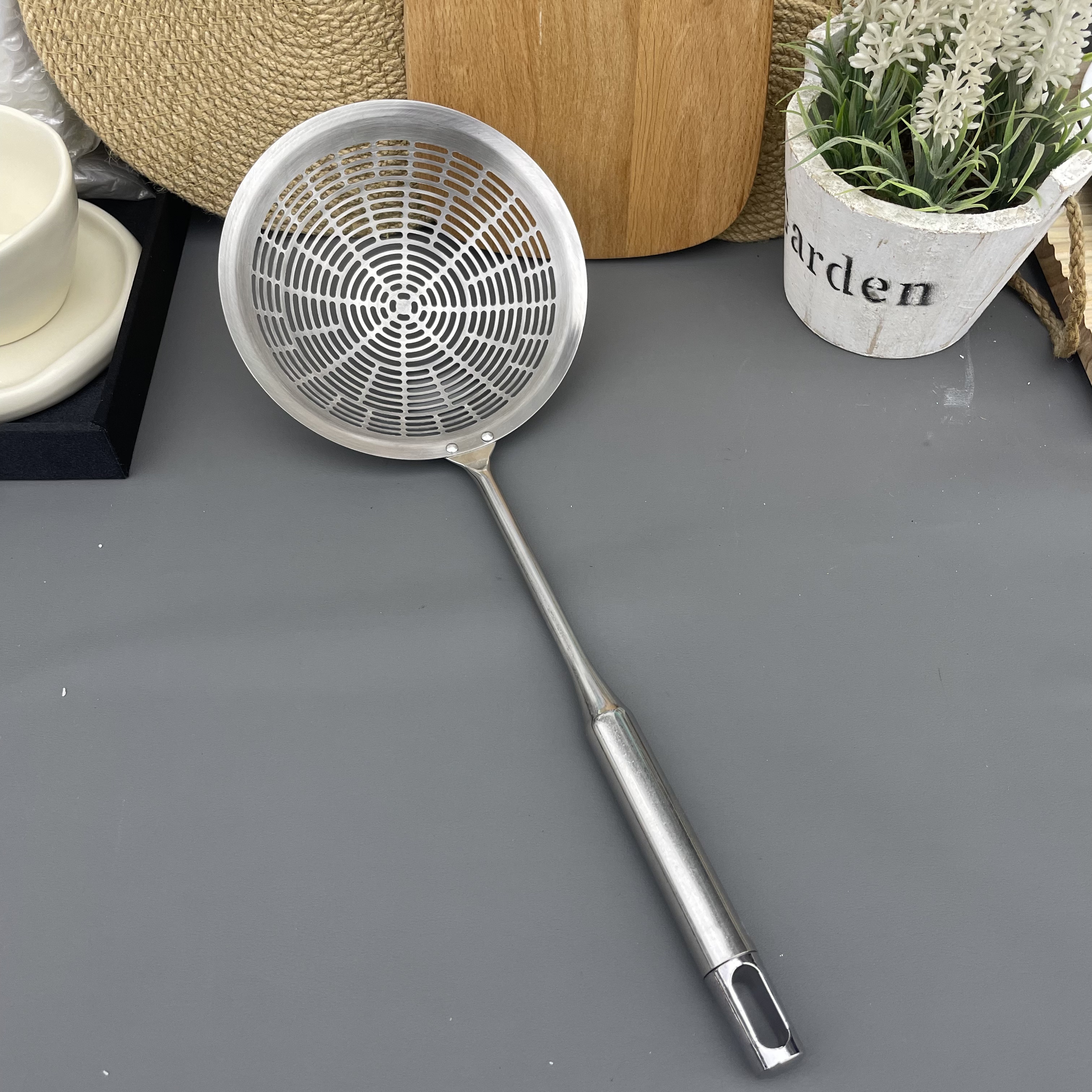 韩式定制锻造加厚全钢一体油炸漏勺家用厨房必备轻奢【汤家限定】