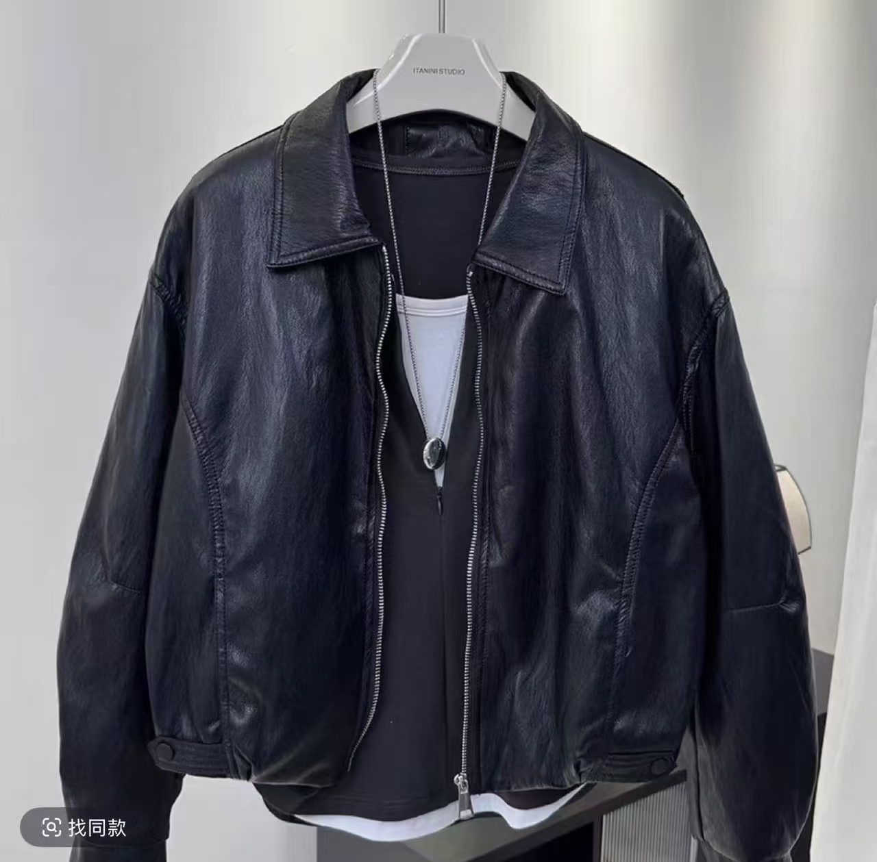 aBL滨莉家【A-518】韩版夹羽翻领宽松时尚皮衣