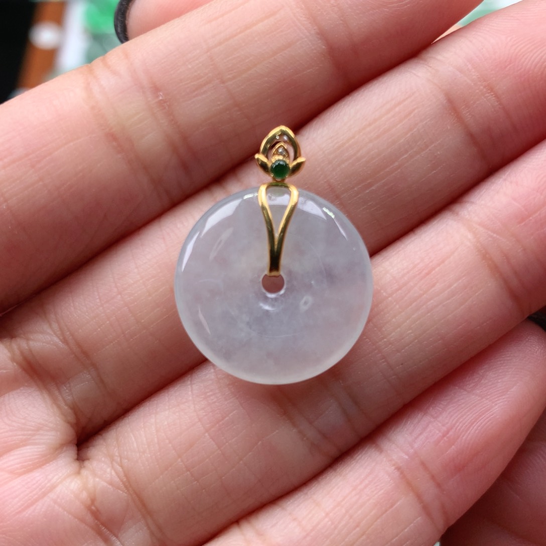 翡翠吊坠(不含链)18K金镶嵌平安扣
