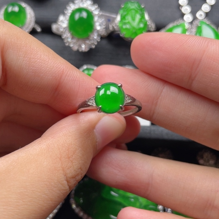 翡翠戒指银S925镶嵌戒指