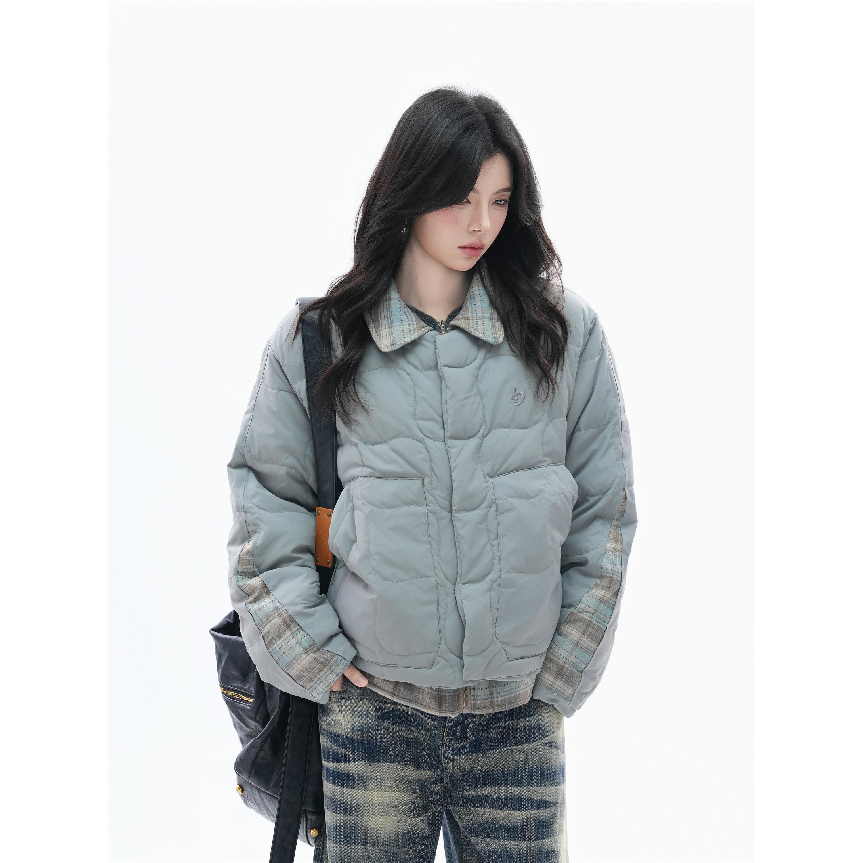 【Mu&Mu】复古设计感格纹假两件90白鸭绒羽绒服女冬季防寒外套