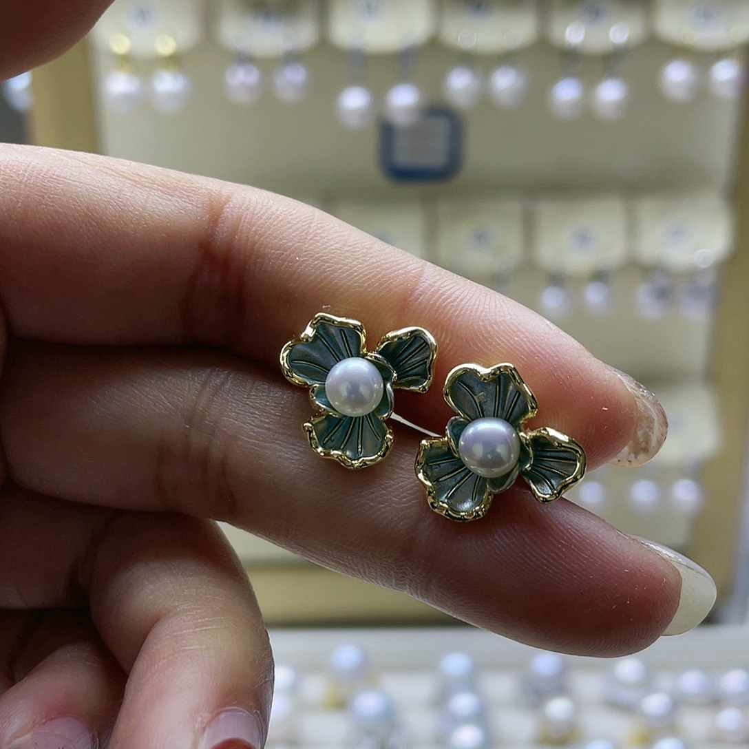 淡水珍珠耳饰银S925镶嵌