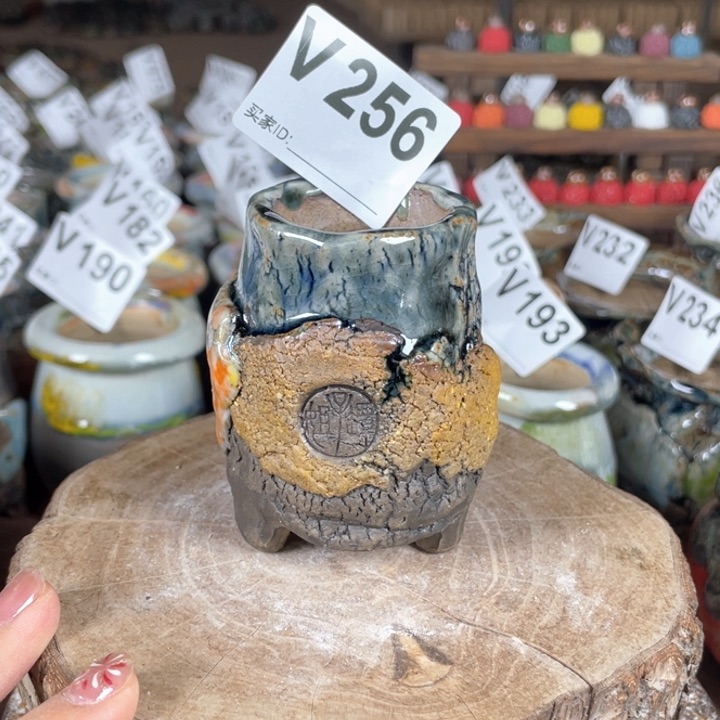 紫砂花盆孤品 不规则油画山石 老桩 内口3.5