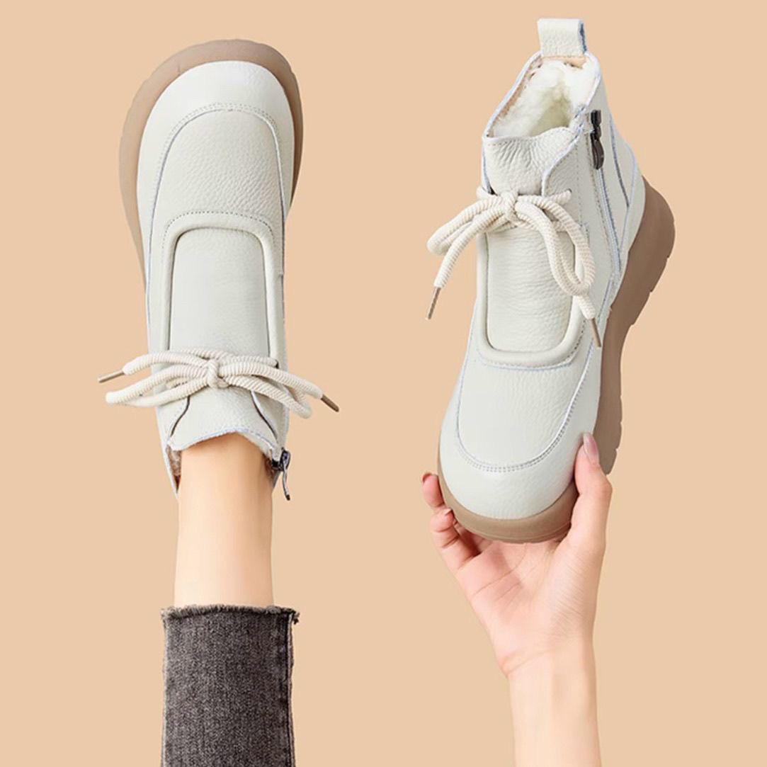 【牛皮羊】钰1厚底加绒保暖雪地靴女款2025新款秋冬季百搭马丁靴棉