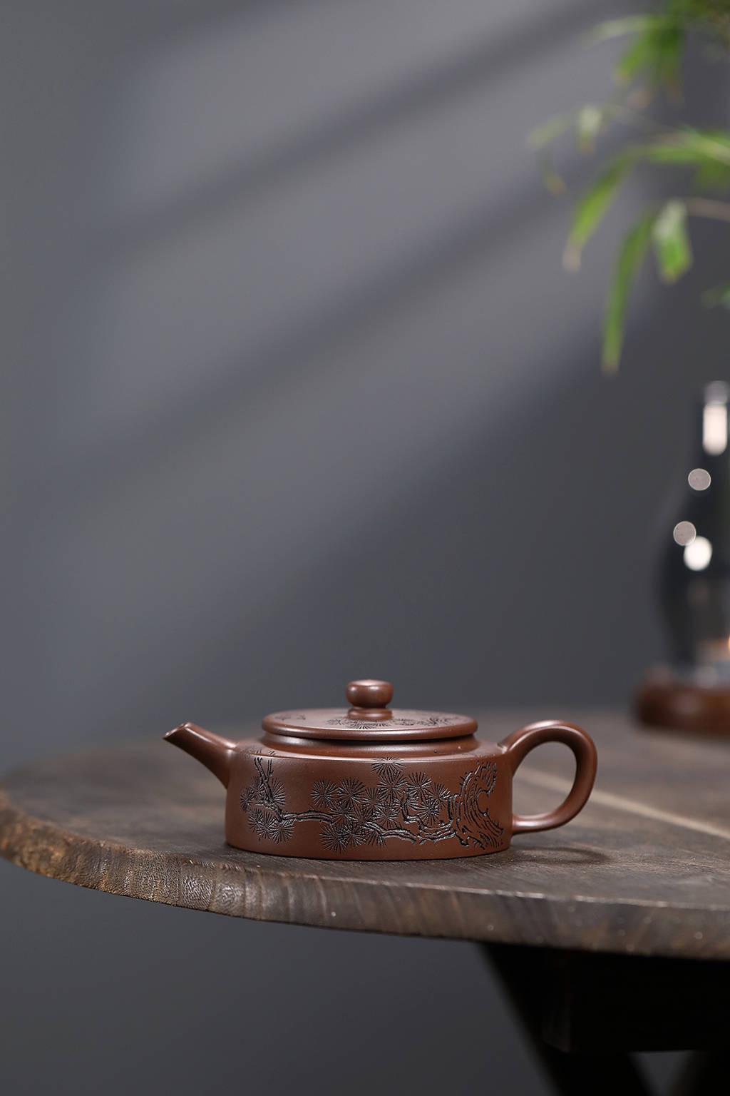 平底周盘200毫升原矿紫泥手刻宜兴紫砂壶