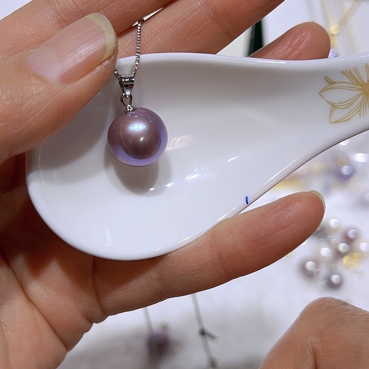 淡水珍珠紫珠银色瓜子扣银S925镶嵌