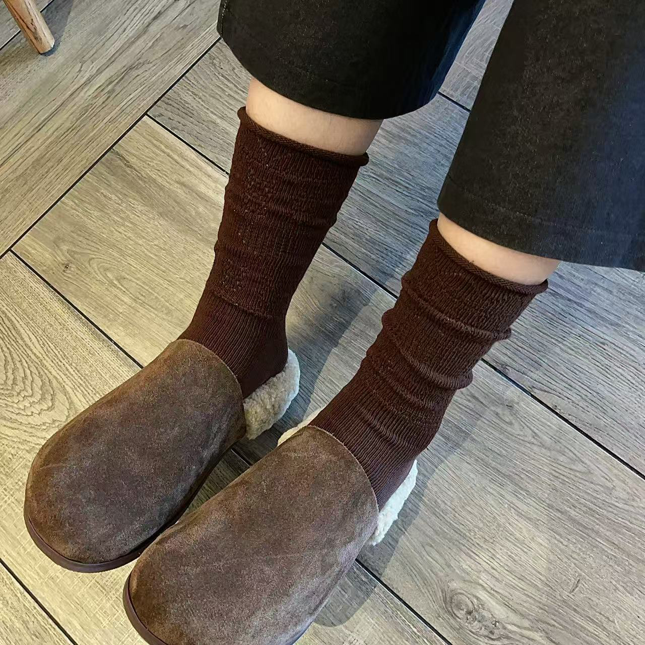 针织镂空花边堆堆袜极简风