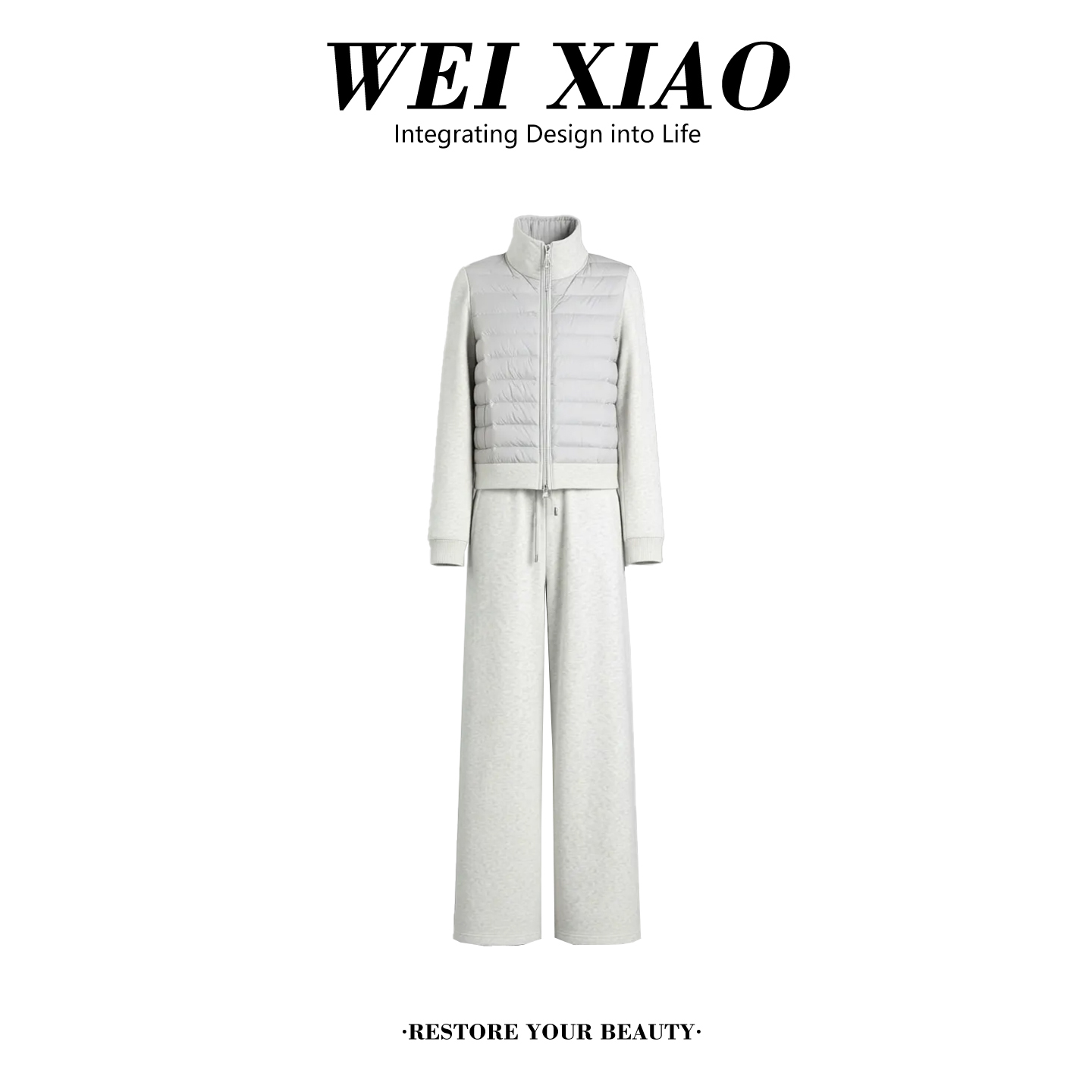 冬季新款一整套穿搭高级感韩版时尚套装立领加厚棉服阔腿裤两件套