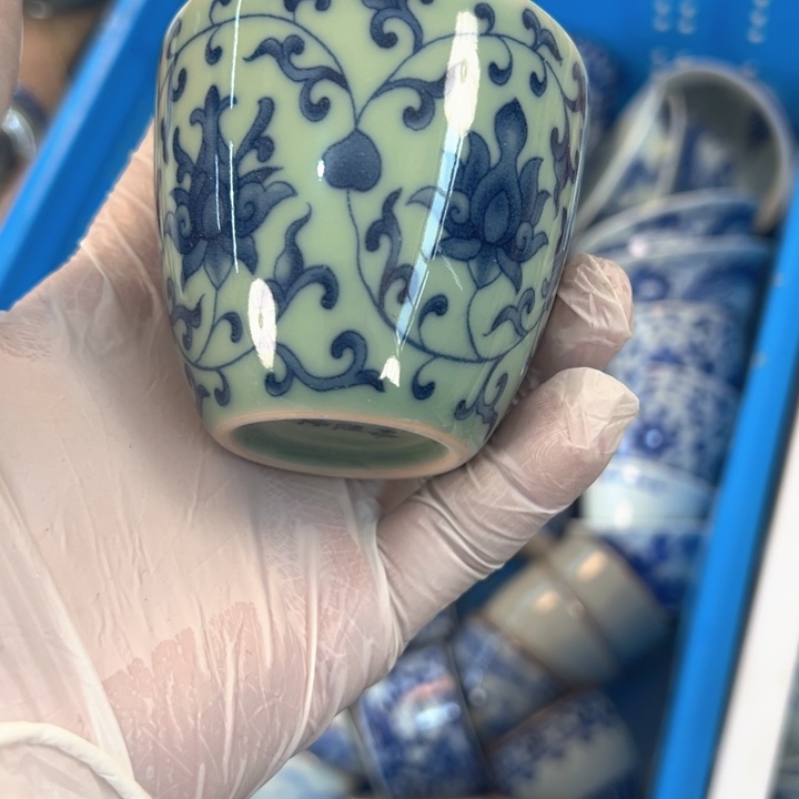 瓷片白青花青釉缠枝莲铃铛杯主人杯全品