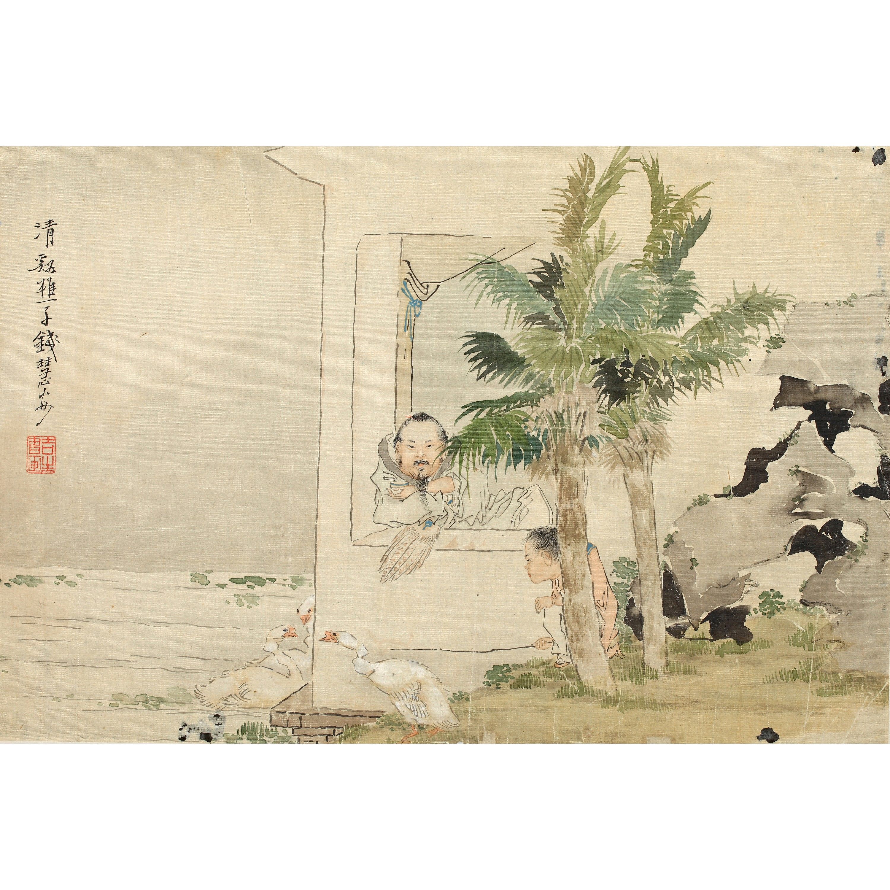 9121、钱慧安（清） 羲之爱鹅【91拍卖】