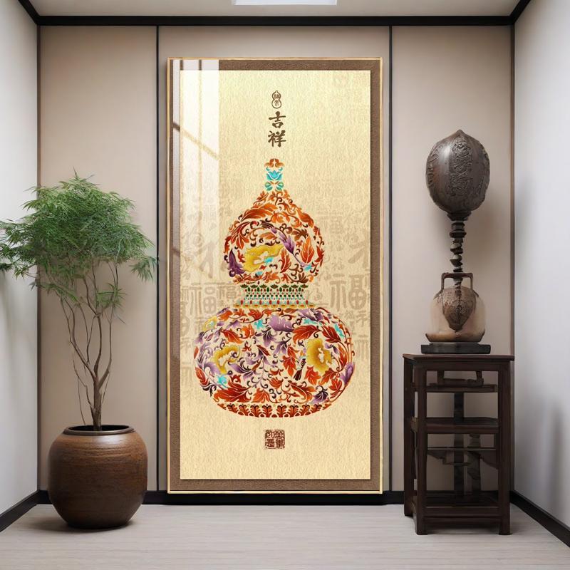 【Y起】晶瓷镶钻吉祥葫芦挂画入户玄关装饰画新中式风背景画80160