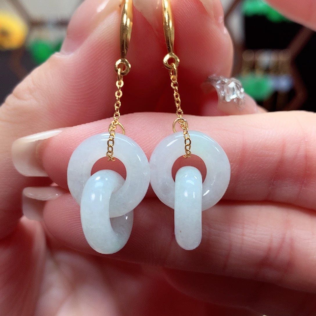 翡翠耳饰银S925镶嵌天然翡翠