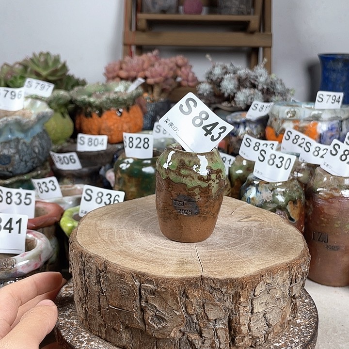 紫砂花盆孤品 不规则小号保龄球 内口2.5