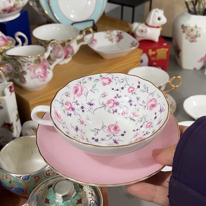 瓷片微瑕骨瓷咖啡杯碟一套玫瑰