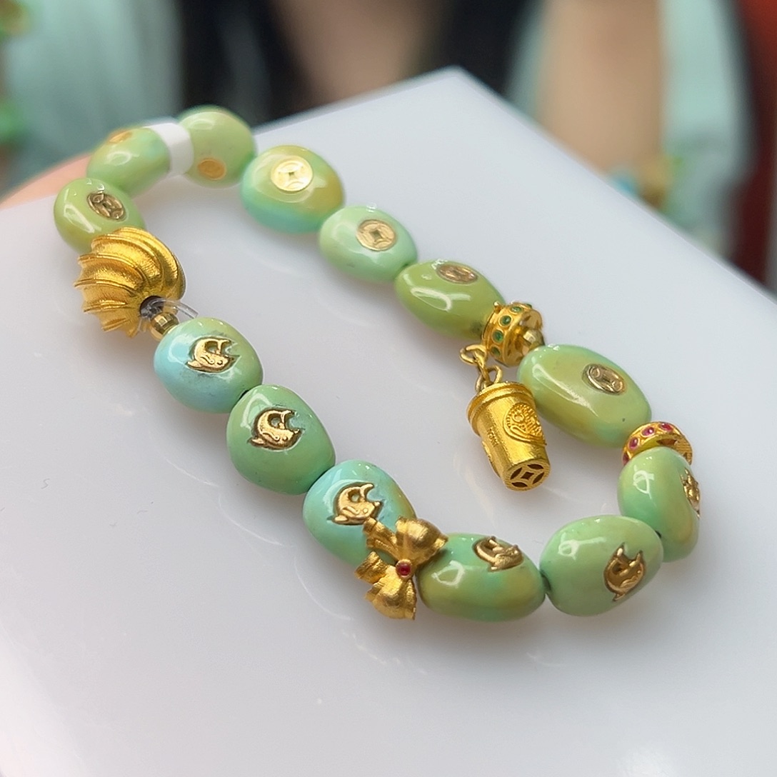 绿松石珠宝奇石18K金镶嵌