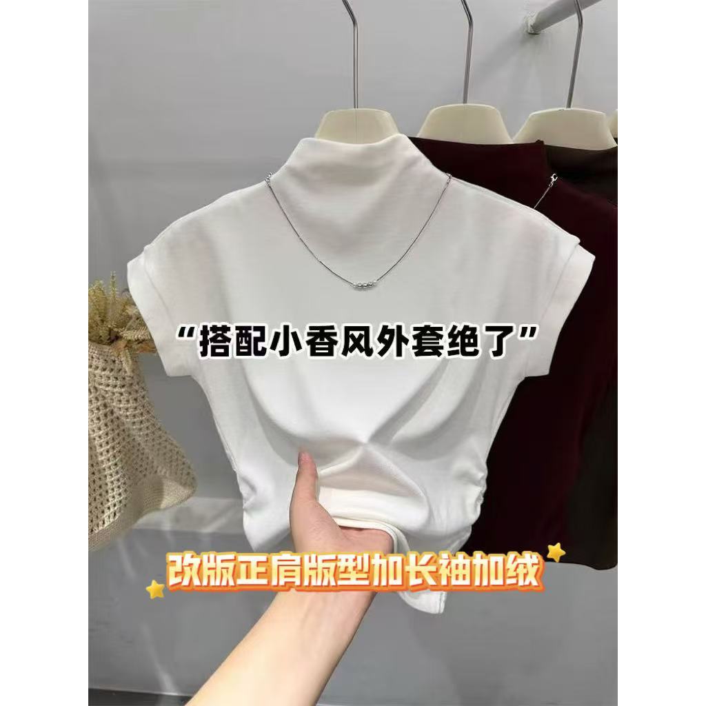 X Jiu大码女装冬季半高领短袖t恤女显瘦打底衫内搭紧身上衣9918