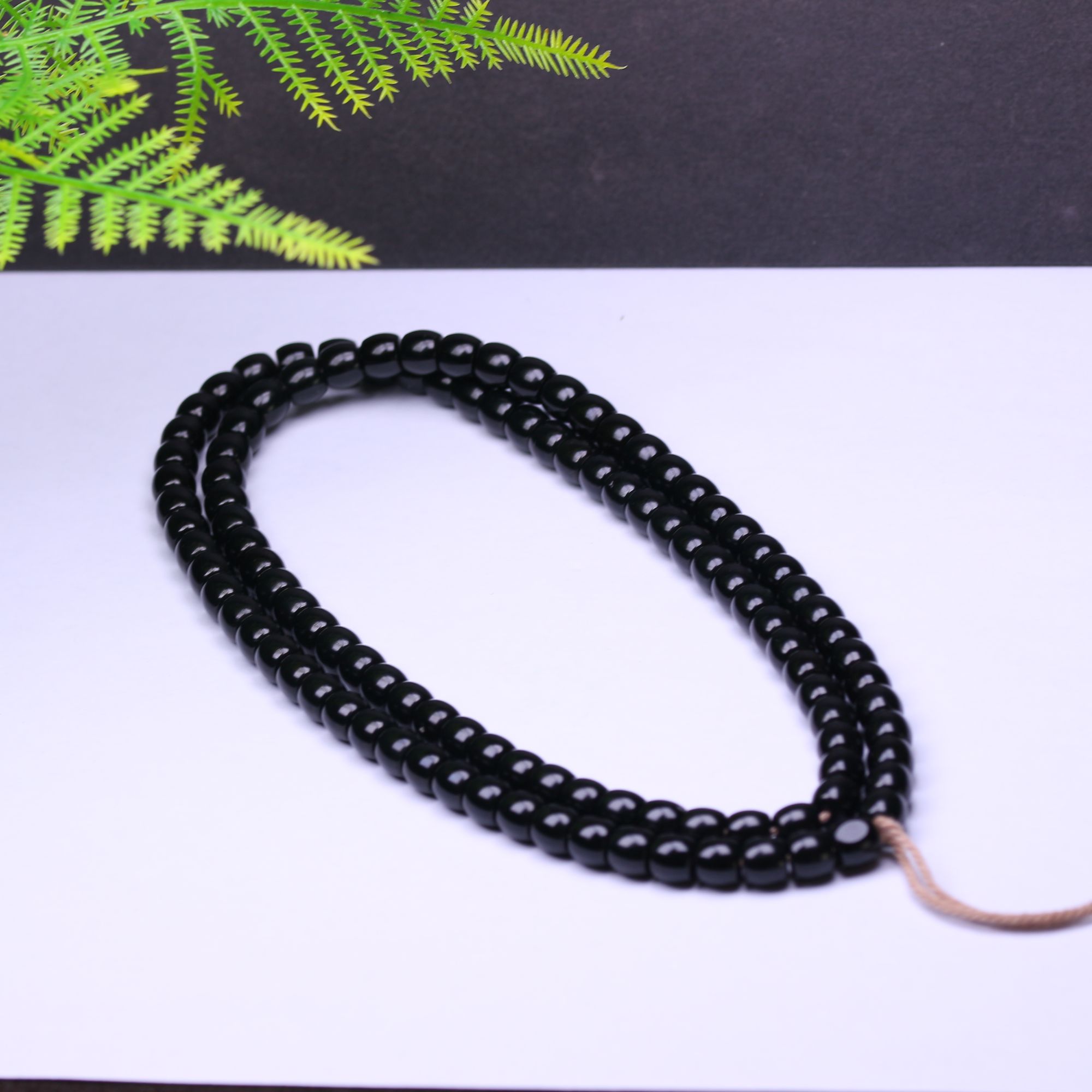 【上品典藏】和田玉手串黑青料留皮7-8mm直切108轻奢气质手工制作