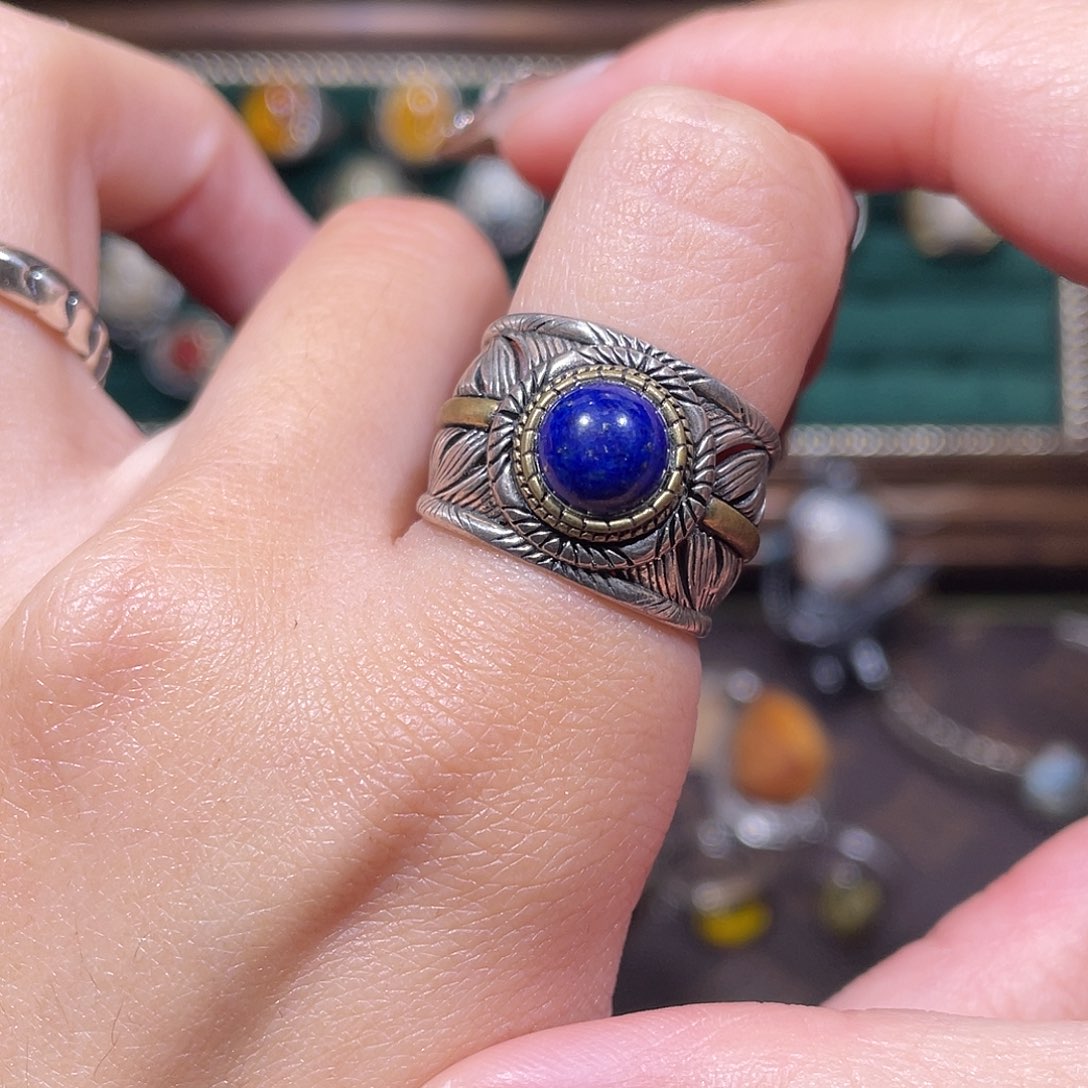 青金石银S925镶嵌戒指