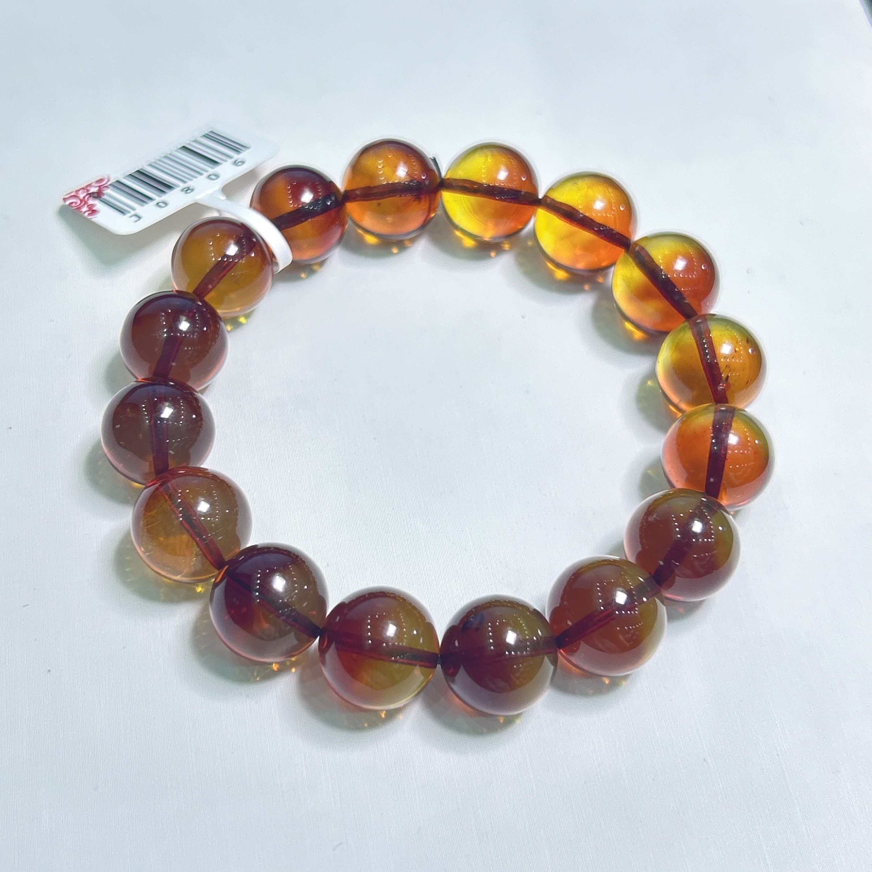 J0806天然缅甸红蓝珀手串彩色极光双色12mm