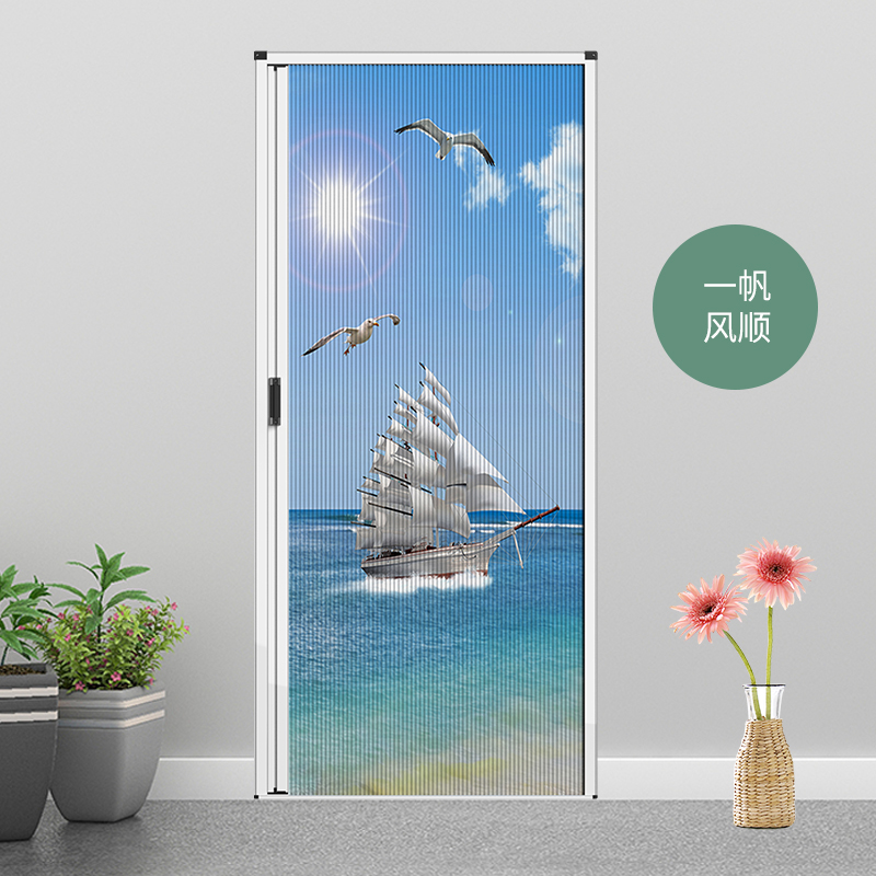 铝合金图案一帆风顺免打孔蜂巢折叠门隔断推拉厕所厨房卧室简易