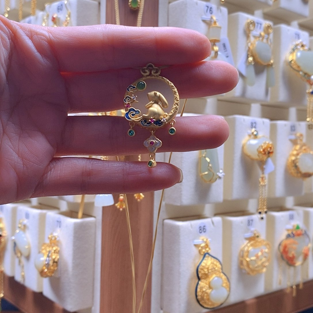 和田玉颈饰银S925镶嵌