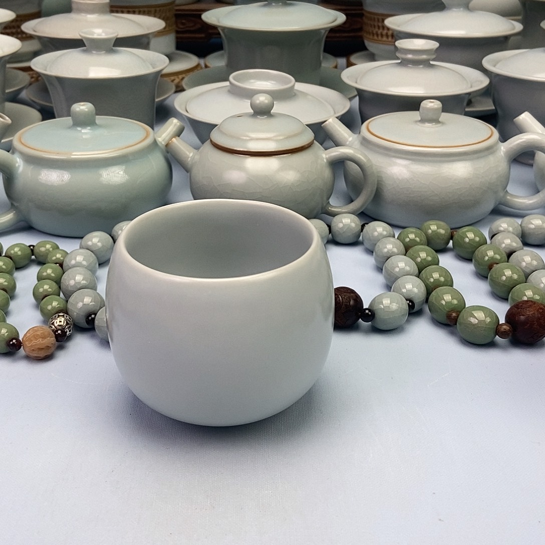 杯仿古月白釉龙蛋杯原矿原釉原产地