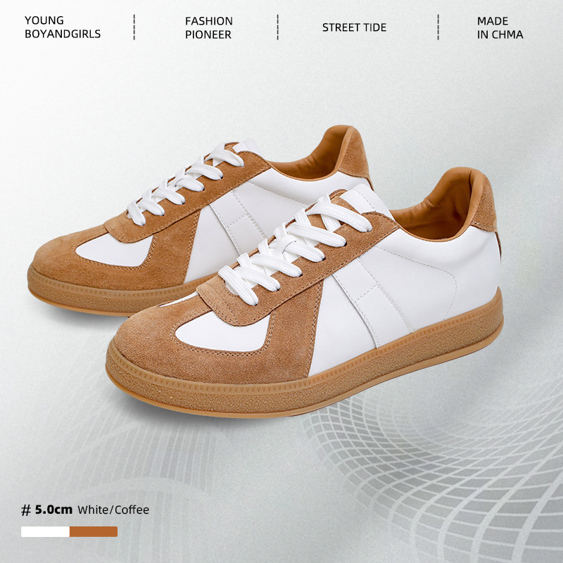 2025新款真皮休闲运动百搭鞋小众舒适透气隐形5公分德训鞋男