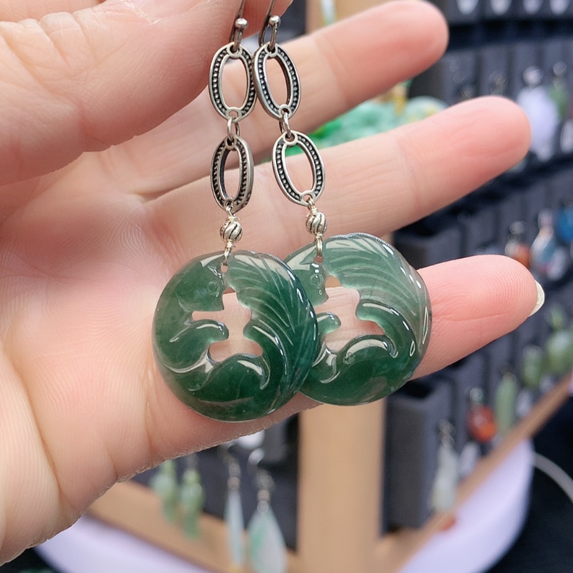 【闪购商品】翡翠耳饰银S925镶嵌精美