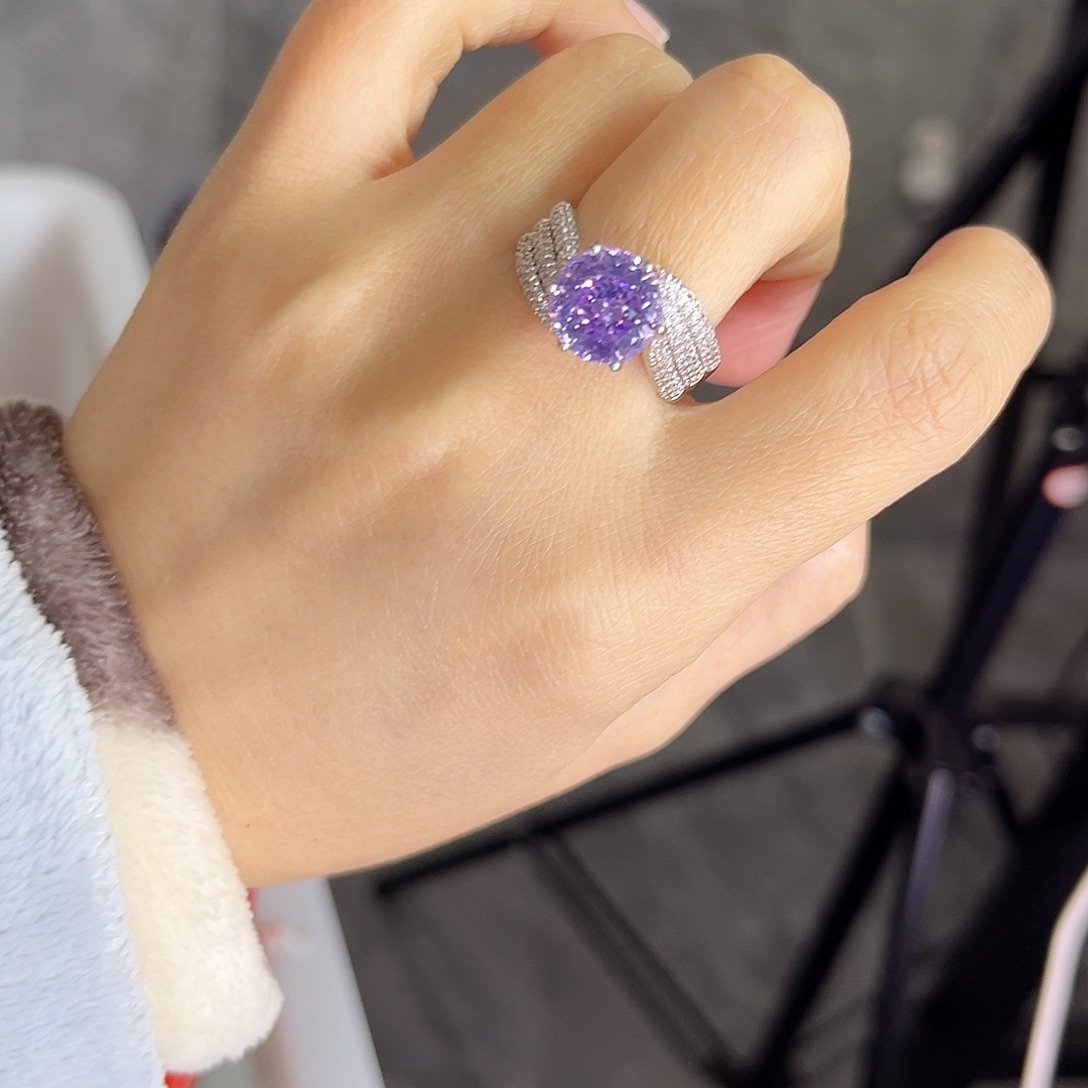 戒指彩色蓝宝石银S925镶嵌