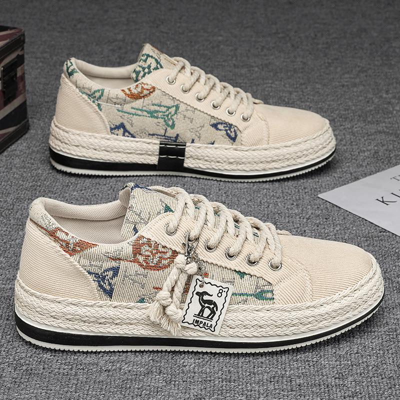 帆布鞋男鞋透气潮流灯芯绒平板鞋男士休闲轻便薄款老北京布鞋525