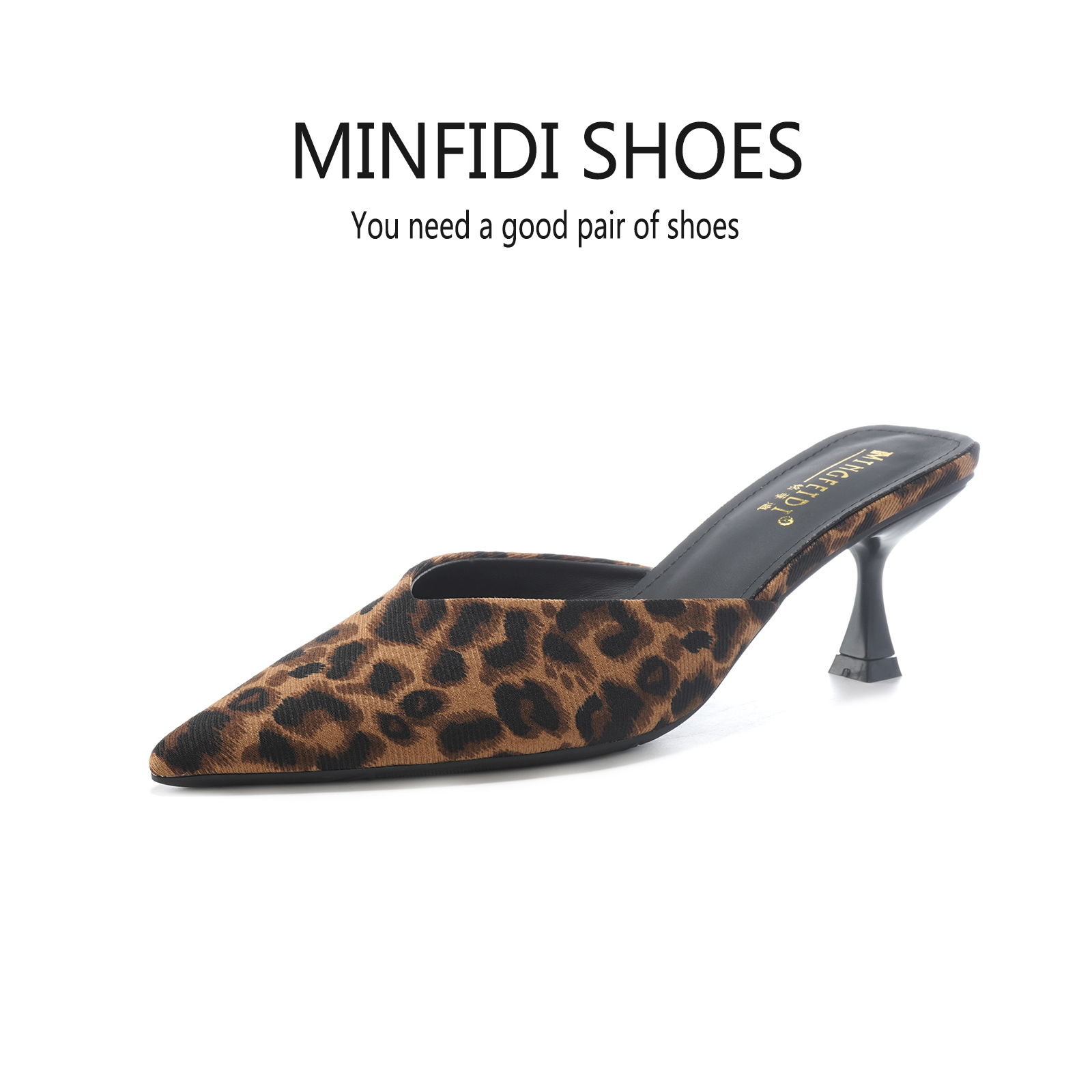 百搭韩版包头拖尖头高跟拖鞋春夏法式中跟春季半拖时尚气质豹纹